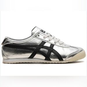 Rare Onitsuka Tiger Mexico 66 Pure Silver and Black Sneakers Sz 7 TikTok viral